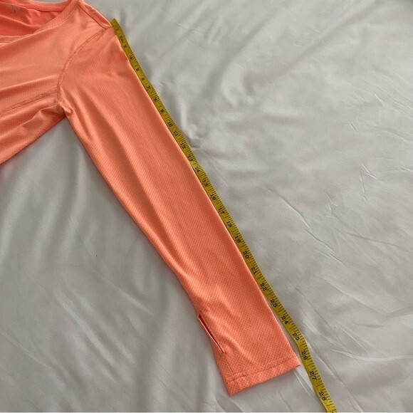 DANSKIN Peach Tangerine Tri Color Perforated Detail L Sleeve Flatter Fit M - Picture 13 of 13